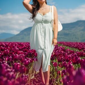 Elegant Green Gingham Midi Dress